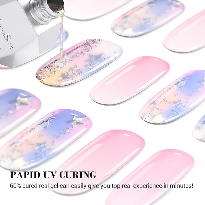 MelodySusie Semi Cured Gel Nail Strips, 20 PCS Gel Nail Stickers, Gel Nail Wraps, UV Light Required, Durable and Salon Quality (Unicorn Stars)