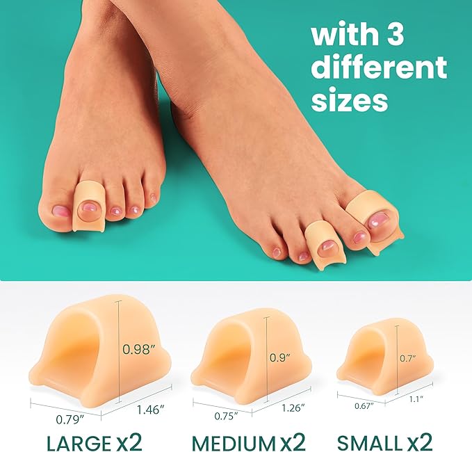 Welnove Hammertoe Corrector - 6 Pack Toe Splints - Soft Gel Toe Straighteners - Realign Bent, Curled, Crooked, Claw, Hammer Toes - Toe Corrector for Men and Women, Medium (Beige), FSA or HSA Eligible