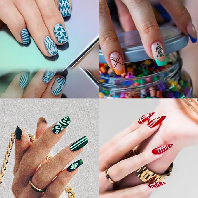 PH PandaHall 5pcs Nail Art Stamping Plate, Abstract Geometric Texture Nail Stamper Line Pattern Nail Stamping Plate Print Nail Stencils Stainless Steel Nail Image Plates for Nail Art Design