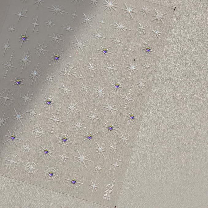 5D Self-Adhesive Glitter Diamond Star Nail Stickers Crystal Nail Art Sticker Silver Pink Sparkle Star Nail Decals with Shiny Rhinestone Luxury Nail Design Supplies for Women DIY Nail Decorations