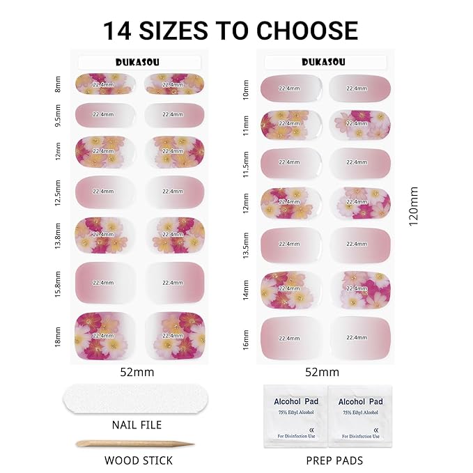Semi Cured Gel Nail Strips, Spring Blossoms | 28 pcs Gel Nail Strips Work with Any UV Lamp, Salon Quality UV Nails Stickers, Easy to Apply for Home Nails DIY