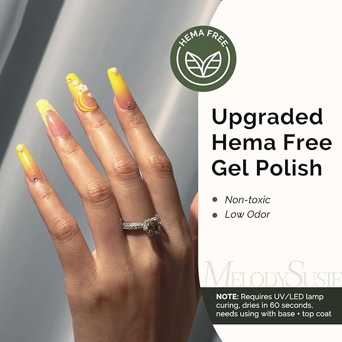MelodySusie Hema Free Gel Nail Polish, 0.5 Fl Oz Thick Yellow Gel Polish, Non Toxic, Long Lasting, Soak Off UV Nail Polish, Manicure Nail Design Salon DIY Nail Art at Home 301