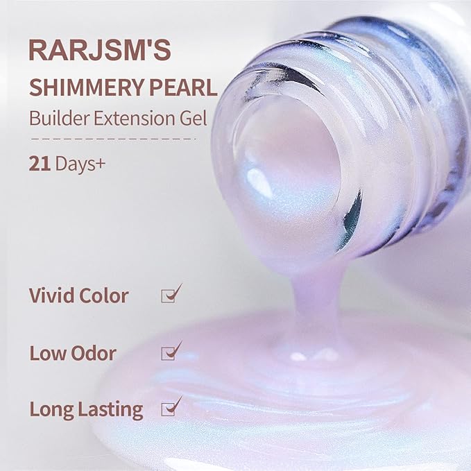 RARJSM Gel Builder Nail Polish Pearl White Hard Gel in a Bottle Mermaid Shell Glitter Pearlescent Thick Extension Structure for Nails 15ml Soak Off Curing Requires Salon Home DIY Beginer Use