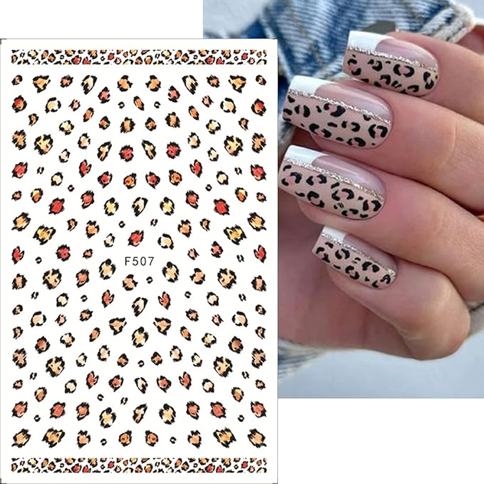 8 Sheets Colorful Leopard Snake Tiger Nail Stickers 3D Nail Stickers Holographic Leopard Print Pattern Design for Women Girls DIY Nail Art Decoration
