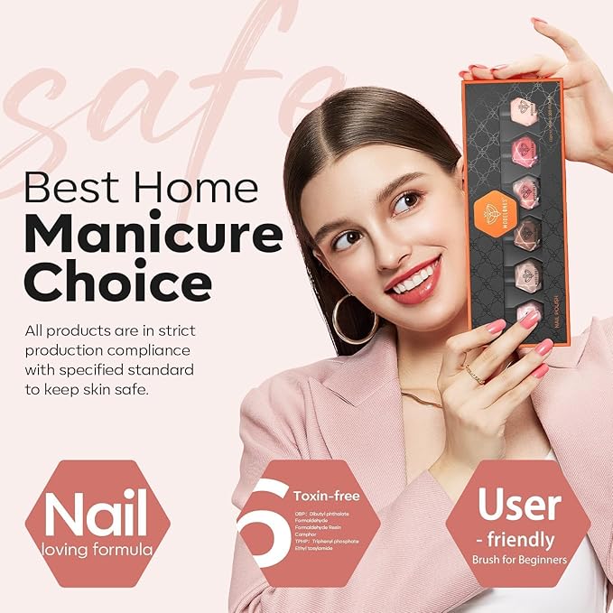 modelones Jelly Nail Polish of 6 Colors Sheer Nude Mini Nail Polish Set Natural Jelly Red Pink Brown Colors Quick Dry Fingernail Polish for DIY Fall Winter Nail Art Salon Home Gift for Women Girl