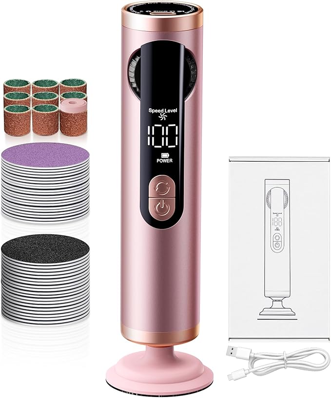 Electric Foot Callus Remover Rechargeable, Professional Pedicure Tools for Feet with 40PCS Sandpaper Discs, Adjustable Speed Heel Scraper for Cracked Heels, Foot Scrubber File for Dry Dead Skin