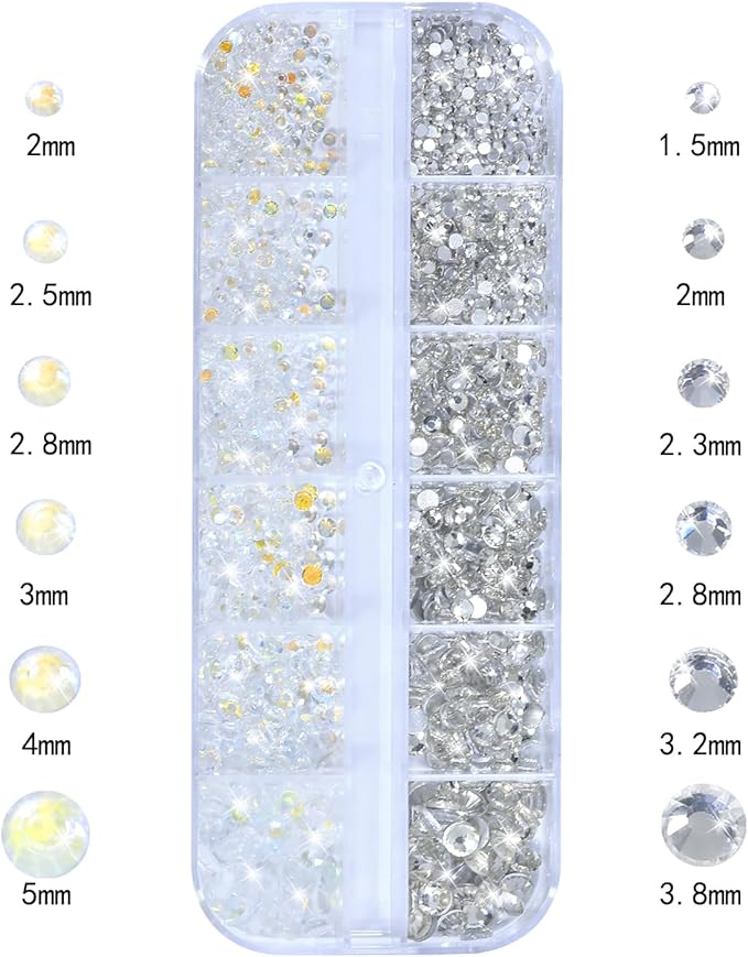 HNUIX Nail Rhinestones for Nails - 3D Multi Shapes, Flat Back, Small Nail Gems, Crystal & Aurora Nail Diamonds, with Kit, for Nail Art, DIY Decor