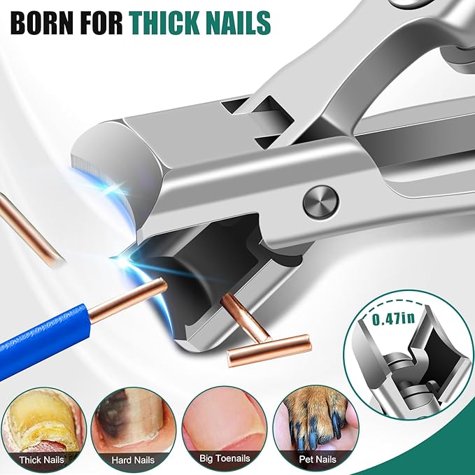 Nail Clippers for Men Thick Nails with Catcher, Upgraded Slanted Ingrown Toenail Clippers for Seniors, No Splash Fingernail Clipper with Wide Jaw Opening, Heavy Duty Nail Clipper for Thick Toenails