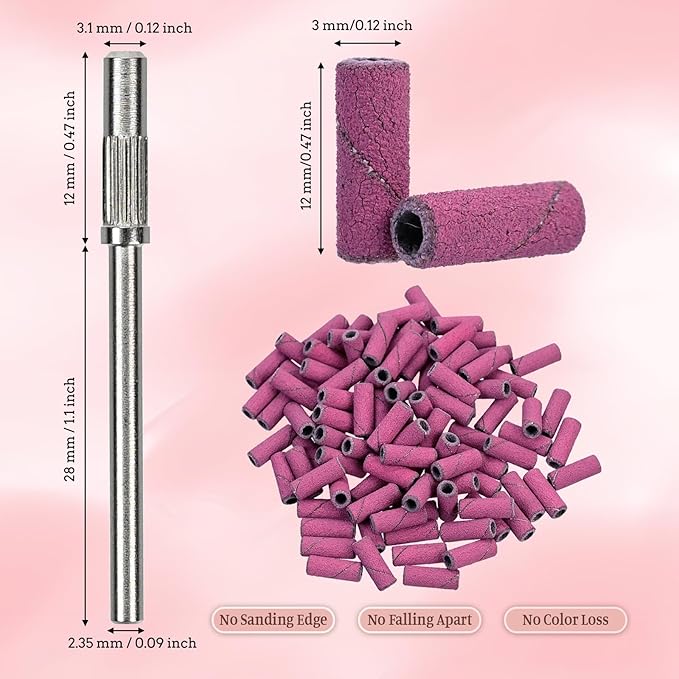 100 Pcs Nail Drill Bits Sanding Bands for Nail Drill, Nail Tips for Drill Bits Nail Tech,180 Fine Grit Nail File Sanding Bands for Acrylic Nails Gel Manicures and Pedicure, Red