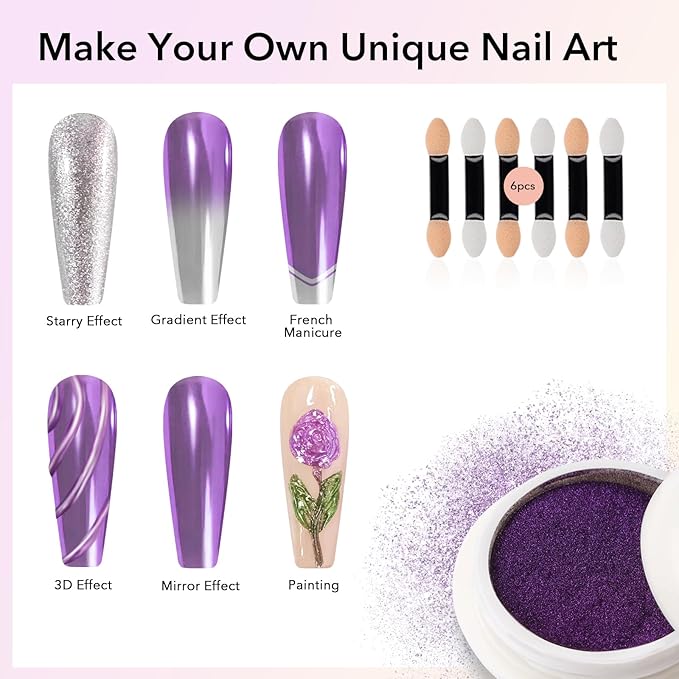 8 Colors Mirror Chrome Nail Powder Set Mirror Effect Holographic Chrome Nail Powder Iridescent And Pearlescent for Nail Art Decoration Glitter