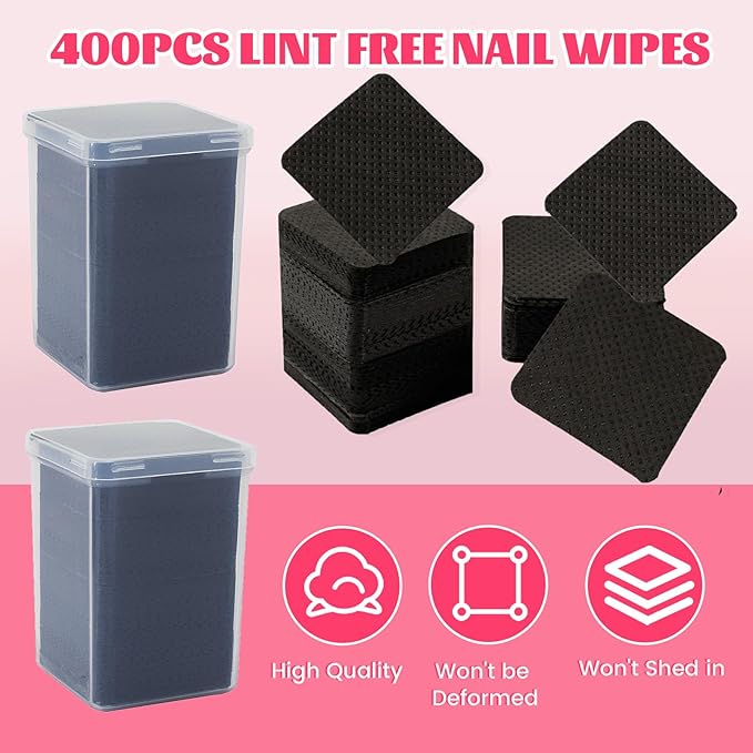 MAYEEN Lint Free Nail Wipes 400PCS Non-Woven Fabric Nail Polish Remover Wipes No Lint Nail Wipe for Gel Nails Eyelash Extensions Glue Cleaning Pad Nail Supplies