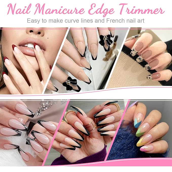 French Tip Cutter Jaywayne French Nail,3pcs Edge Trimmer Easy Smile Line Acrylic V Cut Nail with 2pcs Brush, 1pcs Cutting Knife, 5 Spare Blades 10 Piece Set , Nail salon home DIY tools