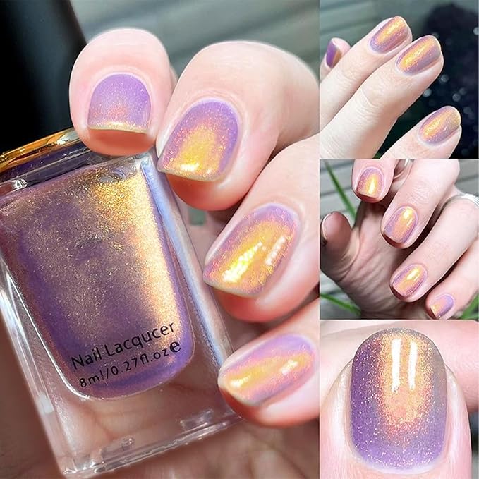 COSMOO Purple Golden Shimmer Quick Dry Nail Polish, 0.41 Fl Oz (Pack of 1), Red