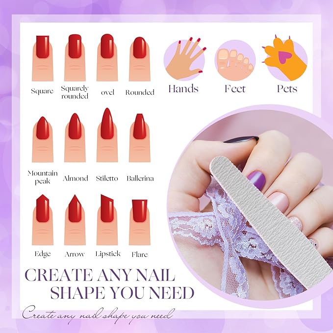 Minatee 150 Pcs 100/180 Grit Nail Files Bulk Double Sides Emery Board Reusable Buffering Files Professional Washable Nail Buffers Manicure Tools for Natural Nails Acrylic Nails(Bow Side)