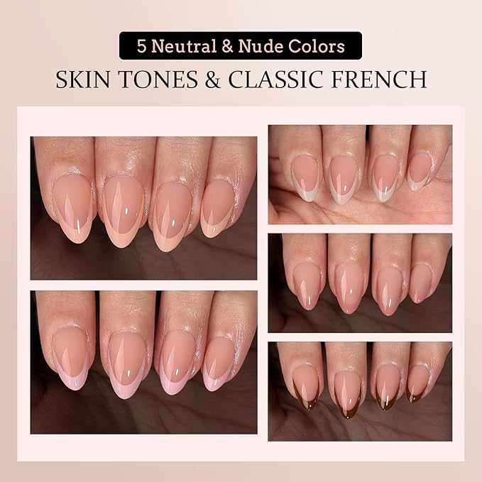 BTArtboxnails XCOATTIPS Press on Nails Short - Skin Tones Almond Nail Tips, Soft Gel Nail Tips with Nail Gel, French Protecting Duo, Nail Lamp, All in One Fake Nails French Tip Press on Nails Kit