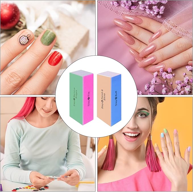 SKYPIA 4 Way Nail Buffer Block Nail Files and Buffers, Smooth & Buff & Shine Professional Nail Files (4 Counts)