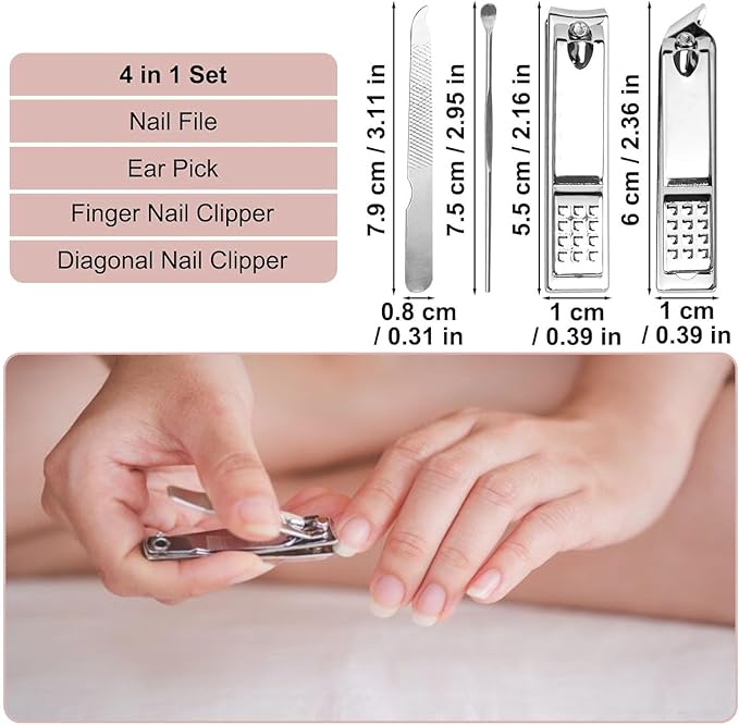 24 Sets Travel Manicure Set Professional Nail Clipper Kit Bulk,4 in 1 Adult Stainless Steel Travel Manicure Kit with Case Individually Wrapped Nail Clippers Bulk for Homeless,Hotel,Charity(4 Colors)