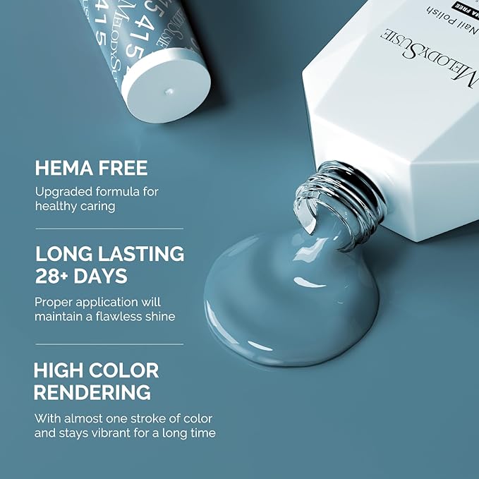 MelodySusie Hema Free Gel Nail Polish, 0.5 Fl Oz Thick Blue Gel Polish, Non Toxic, Long Lasting, Soak Off UV Nail Polish, Manicure Nail Design Salon DIY Nail Art at Home 415