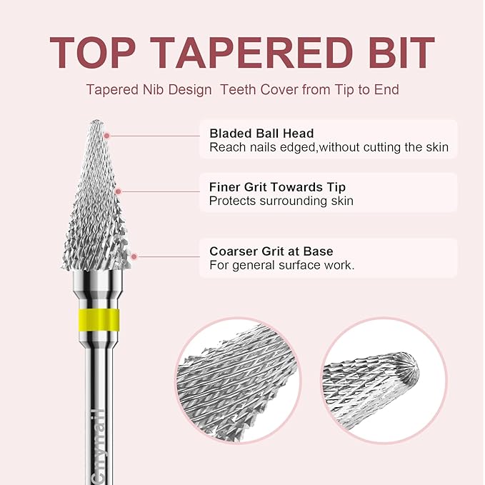 3/32" 2PCS Clean Umberllas Bits Extra Fine Grit Carbide Cuticle Cleaner Bit for Electric Nail Drills – Professional Manicure Tool for Nail Salons and Home Use (XF Grit. Silver)