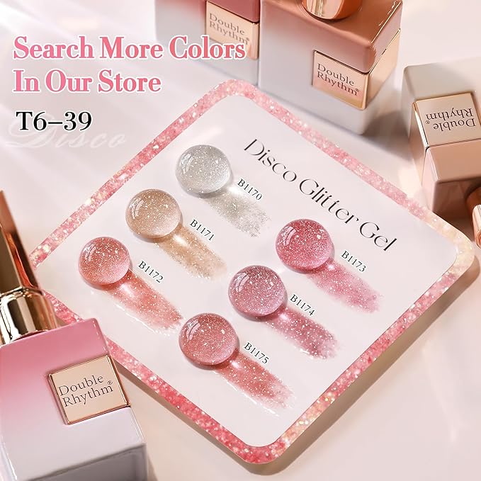Double Rhythm 0.5Oz Glitter Gel Polish Shimmer Reflective Color for Nail Art Salon DIY Soak Off 15ml Nail Lamp Gel Polish at Home (Rose Pink-B1175)