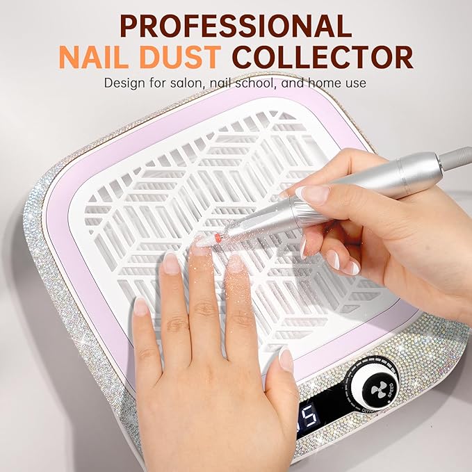 Cordless Nail Dust Collector,Rechargeable Dust Collector Nail Tech with Reusable Filter,Compact Vacuum Fan Dust Collector Manicure Pedicure Tool for Acrylic Nail Polishing,Salon&Home