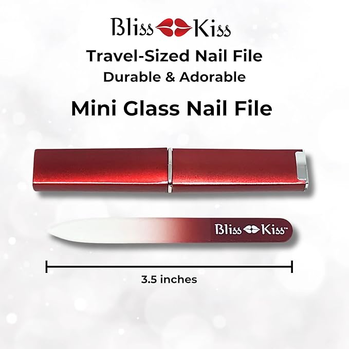 Bliss Kiss Simply Czech Crystal Glass Nail File case and Sleeve | Small File Gentle for Natural Nails, Durable Manicure Tool, Perfect for Travel, Emery Boards Alternative