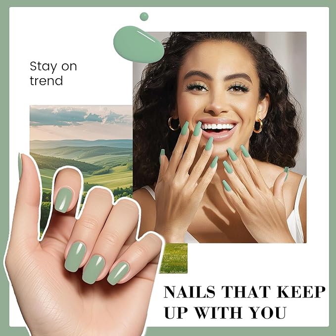 18ML HEMA-Free Gel Nail Polish, Grass Green Gel Polish Sage Green for Women Gift, Same Color Same Bottle Soak Off U V Gel Polish, Long-Lasting Professional Gel for Nail Manicure Salon DIY
