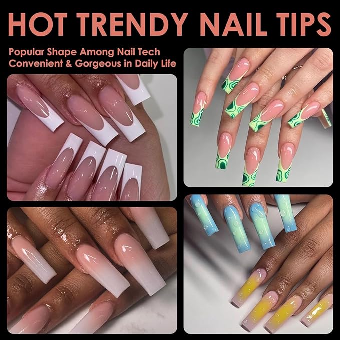 Meidum Square Soft Gel Nail Tips, BORNBYME 240 PCS Pre Buff Full Cover Shaped Nail Extenison Tips Half Matte X Gel Nail Tips