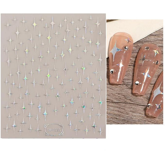 Aurora Star Nail Art Stickers Decals, 3 Designs Pegatinas Uñas Glitter Holographic Star Self-Adhesive Nail Art Design Decoration Accessories for DIY Decoration Stencil Tools