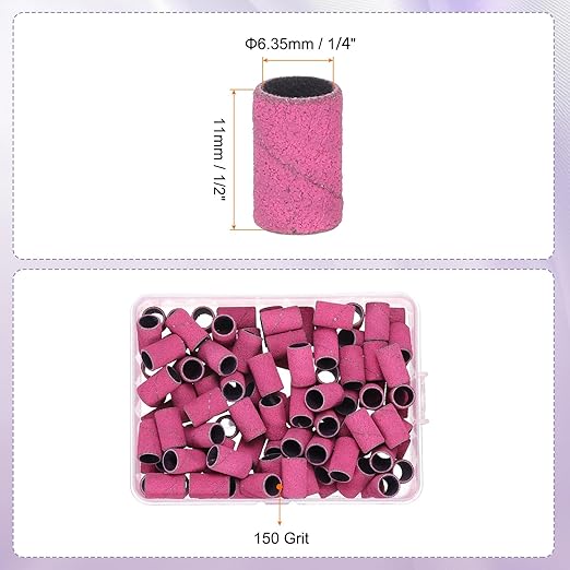 HARFINGTON 100pcs Small Sanding Bands 150 Grit for Nail Drill Bits Mini Sanding Band for Nails Gel Manicures Pink