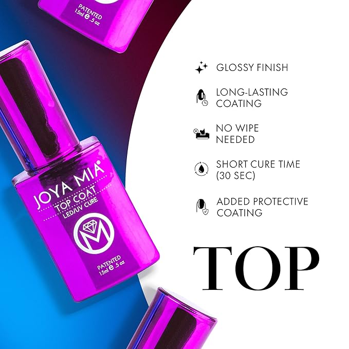 JOYA MIA - No Wipe Gel Top Coat for Acrylic & Gel Nails, Long-Lasting & Soak-Off, 15 mL