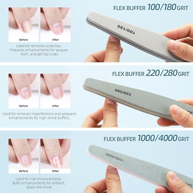 BTYMS 12 Pcs Nail Files and Buffers for Acrylic Nails and Natural Nails, 150,180, 240, 100/180,220/280, 1000/4000 Grits