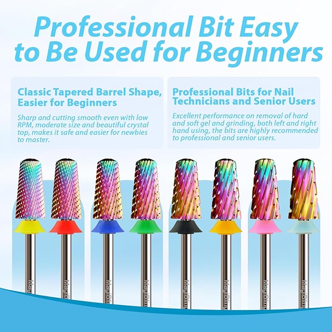 Round Top Nail Drill Bits, Cross Cut Tapered 3/32'' Safety Tungsten Carbide Professional Bit, Remove Gel Fast, Left Right Hand Use, Acrylic Nail Polish, Technicians Bits, Extra Fine.