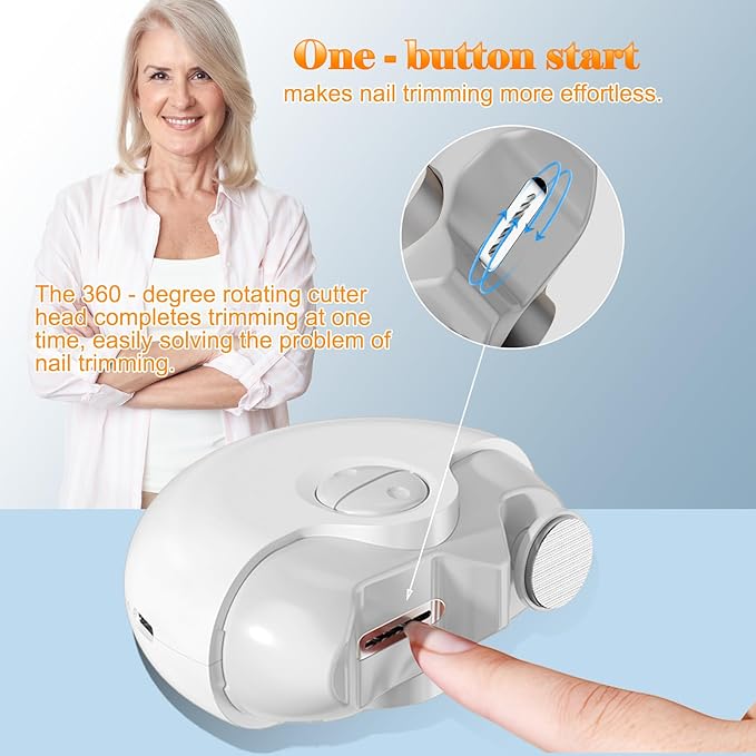 Electric Nail Clipper, Upgrades 2 in 1 Electric Polishing Automatic Nail Clippers Electric Nail File for Seniors Adults Kids, Baby Nail Trimmer Electric Toenail Automatic Nail Clippers (White)
