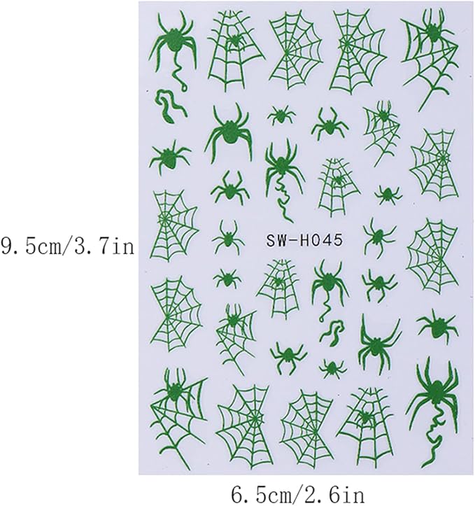 Glow in The Dark Nail Art Stickers Halloween Skull Nail Decals 6PCS Spider Web Skeleton Nails Design 3D Self-Adhesive Nail Art Supplies Halloween Stickers for Nails Luminous for Women DIY Manicure
