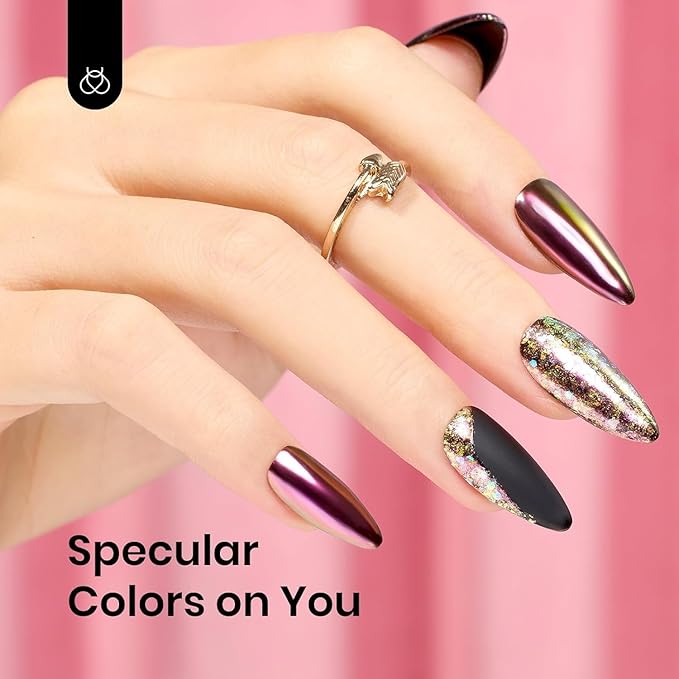 Beetles Chrome Nail Powder Gold Silver Mirror Effect 8 Colors Holographic Aurora Iridescent Pearlescent Manicure Nail Art Decoration Glitter Cromer Nail Powder for Nails 1g/Jar Gift for Women