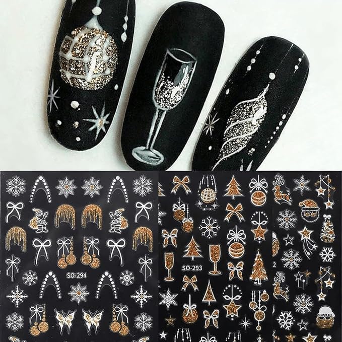 6Pcs Christmas Nail Stickers 3D Red Golden Christmas Tree Nail Stickers for Nail Art DIY Self Adhesive Nail Decals Bow Snowflake Nail Decoration Supplies Holiday Manicure Accessories for Women Girls