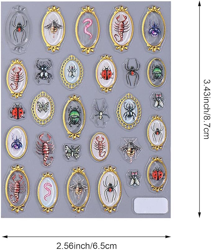 2 Sheets Nail Stickers for Nail Art, Spring Summer 5D Embossed Insect Nail Decals Centipede Spider Butterfly Golden Edge Design Self-Adhesive Nail Supplies Nail Art Accessories