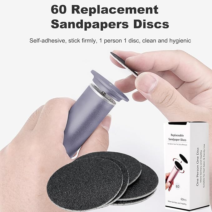 Electric Callus Remover for Feet With Adjustable Speed and 60PCS Sanding Discs - Powerful Foot File, Pedicure Tools, Feet Scrubber, Dead Skin Grinder, Gray