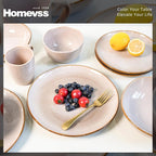 Highland 16pc Dinnerware Set, Unique Organic Shape Double Bowl， Stoneware Plate - Image 4