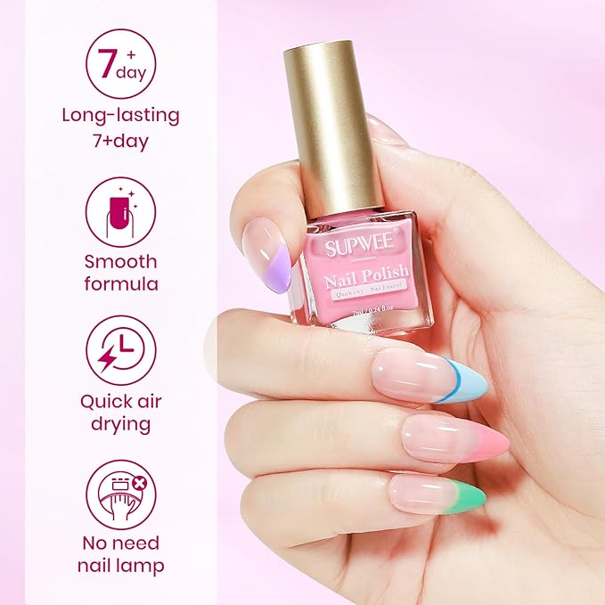 Pastel Nail Polish Set Non Gel, Quick Dry Macaron Nail Polish Spring Summer Color Air Fast Drying Fingernail Lacquer Manicure DIY Salon Gift(Pink Red Yellow Purple Blue Green Colors)