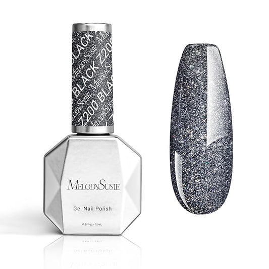 MelodySusie Sliver Glitter Gel Nail Polish,0.5fl oz Black Gray Glitter Nails Soak Off UV LED Sparkle Glitter Gel Polish Gift for Women Nail Art Manicure Salon DIY Nail Design Decoration at Home-z200