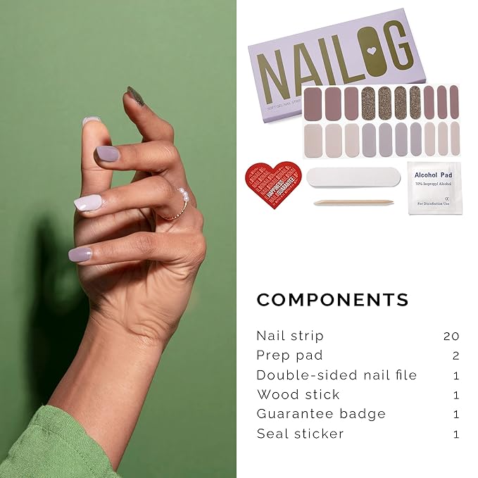 NAILOG Semi Cured Gel Strips (20 Extra Long) Long Lasting Stickers, Wraps With Glossy Gel Finishing Last Night