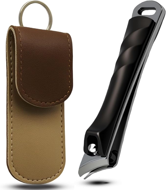 Large Slanted Nail Clippers,Ultra Sharp Heavy Duty Clippers with Ergonomic Lever,Toenail Clippers with Frosted Non-Slip Handles,Comes with a Leather case,Making it More Suitable as a Gift -Black