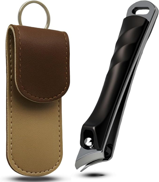 Large Slanted Nail Clippers,Ultra Sharp Heavy Duty Clippers with Ergonomic Lever,Toenail Clippers with Frosted Non-Slip Handles,Comes with a Leather case,Making it More Suitable as a Gift -Black