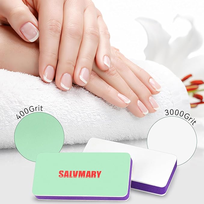 Nail Shiner Buffer Blocks - 2 Sided Shining Nail Polisher Sponge Buffing Block File 400/3000 Grit Manicure Nail Art Tools 2Pcs