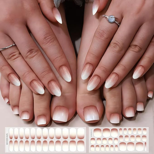EBANKU 52Pcs Semi-Cured Gel Nail Strips Toes for Toes Real Gel Nail Polish Sticker, Long-Lasting Toenail Stickers Salon Nails at Home Requires UV Light with Nail File&Stick(Chrome )