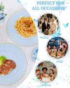YOUBET 175PCS Clear Blue Scalloped Plastic Plates - Image 7