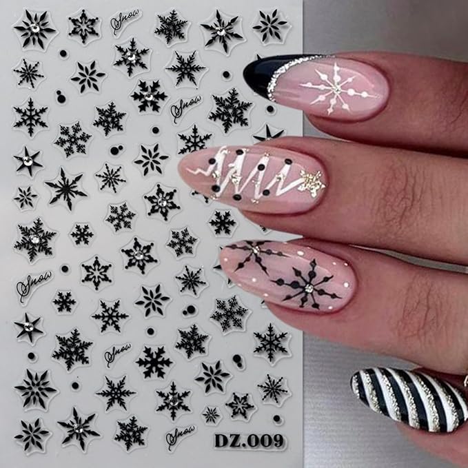 4 Sheets Christmas Nail Stickers for Nail Art WLGDLH 3D Self Adhesive Nail Art Stickers Multicolor Snowflakes Nail Decals Crystal Nail Supplies for Women DIY Christmas Decorations