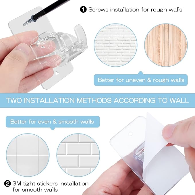 CIEMGNZOC 4PCS No Drill Curtain Brackets, Self-Adhesive Rod Holders, Adjustable Hooks for Rods Under 1.57 Inch (Transparent)